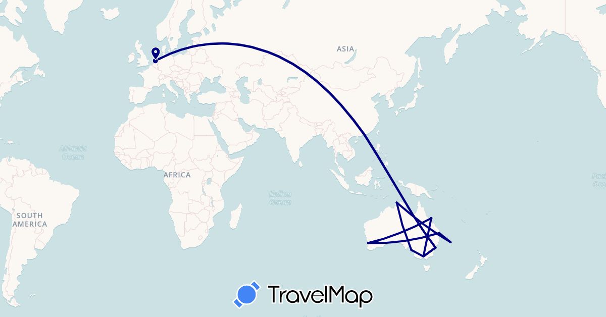 TravelMap itinerary: driving in Australia, Hong Kong, Netherlands (Asia, Europe, Oceania)